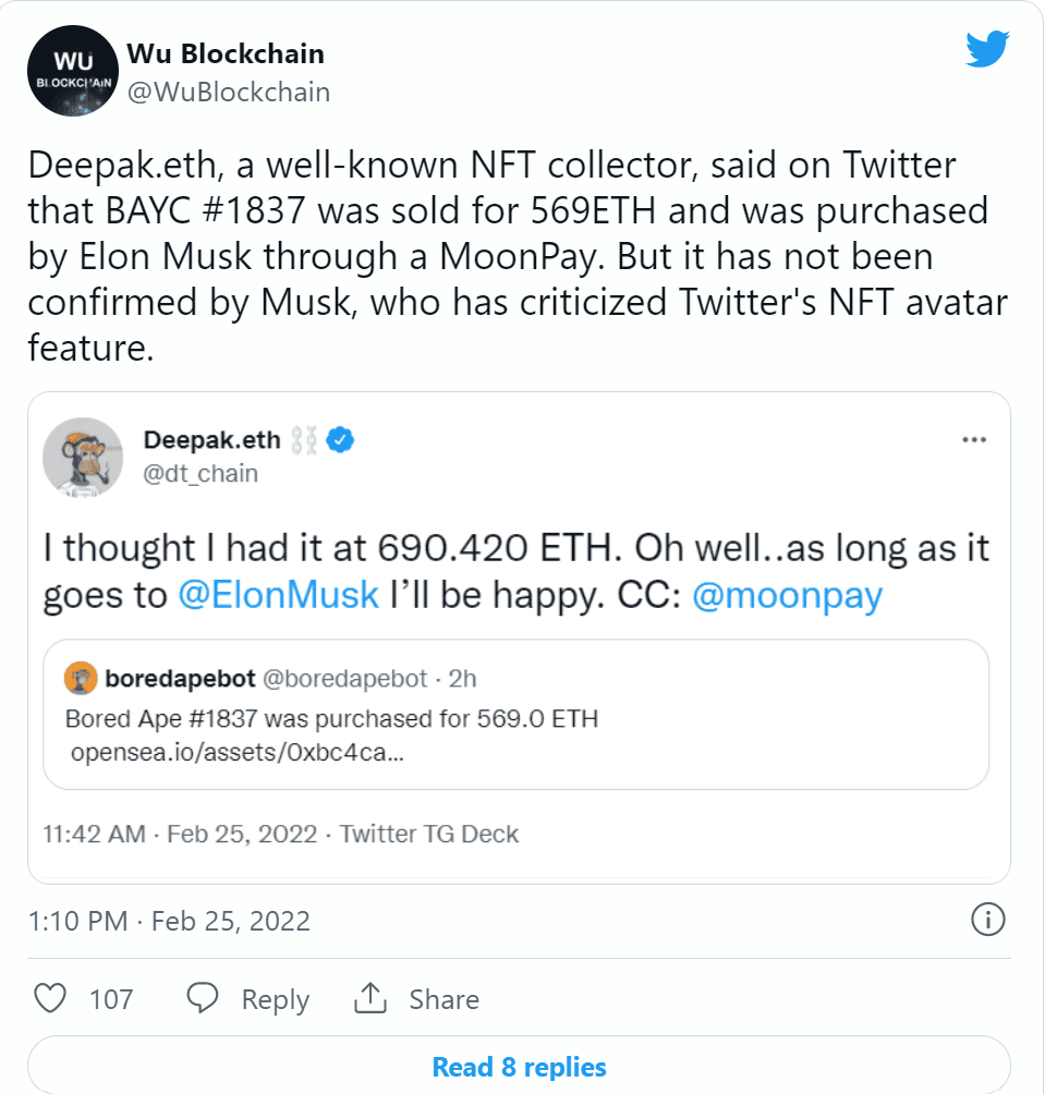 Tesla Model 2 Elon Musk reportedly bought ~$2M Bored Ape NFT 785168D5-1000-43F1-82C5-97CB85E4663D