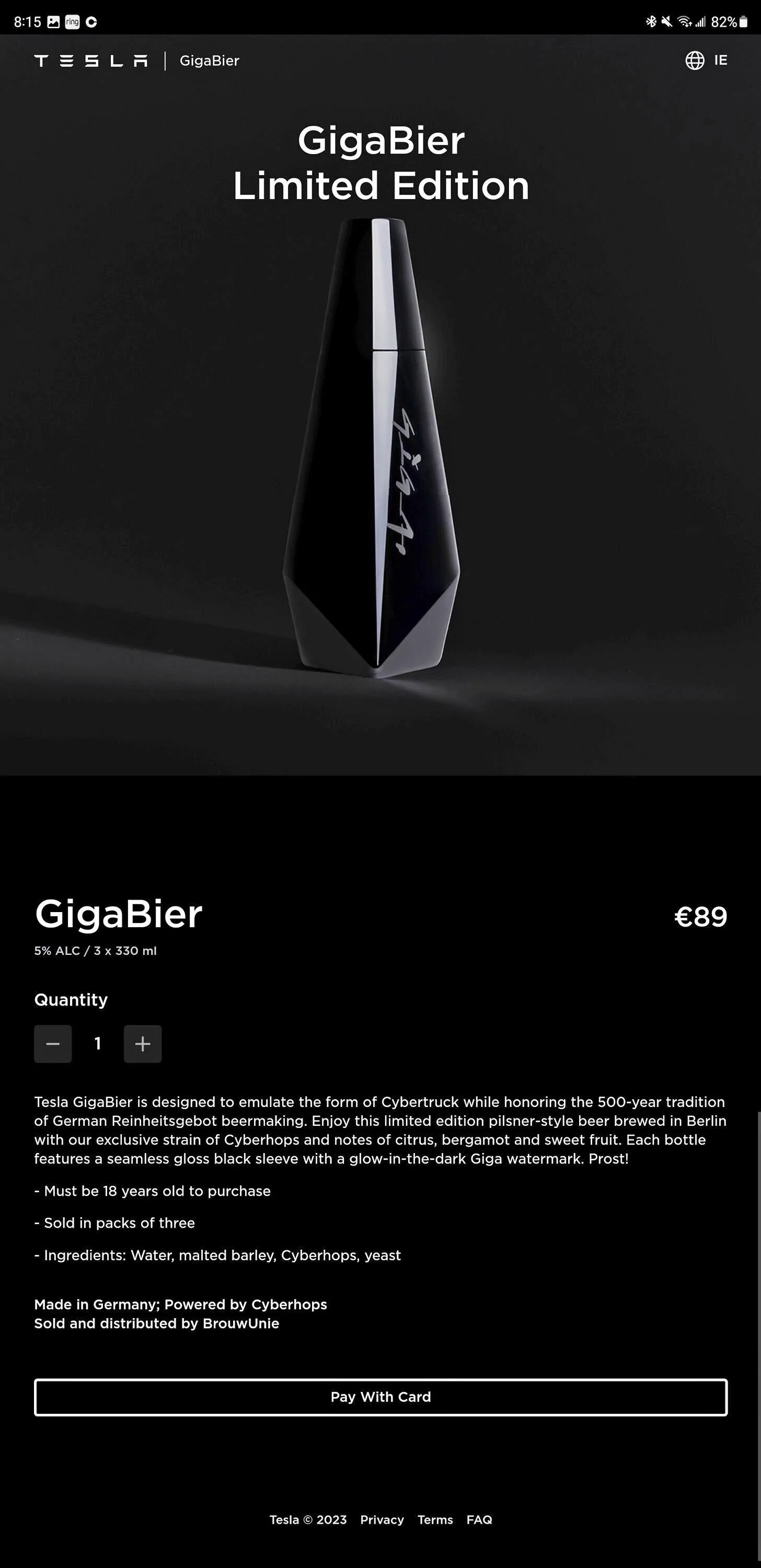 Tesla Model 2 Gigabier (Tesla beer) is here with Cybertruck inspired bottle! Screenshot_20230330_201522_Chrom