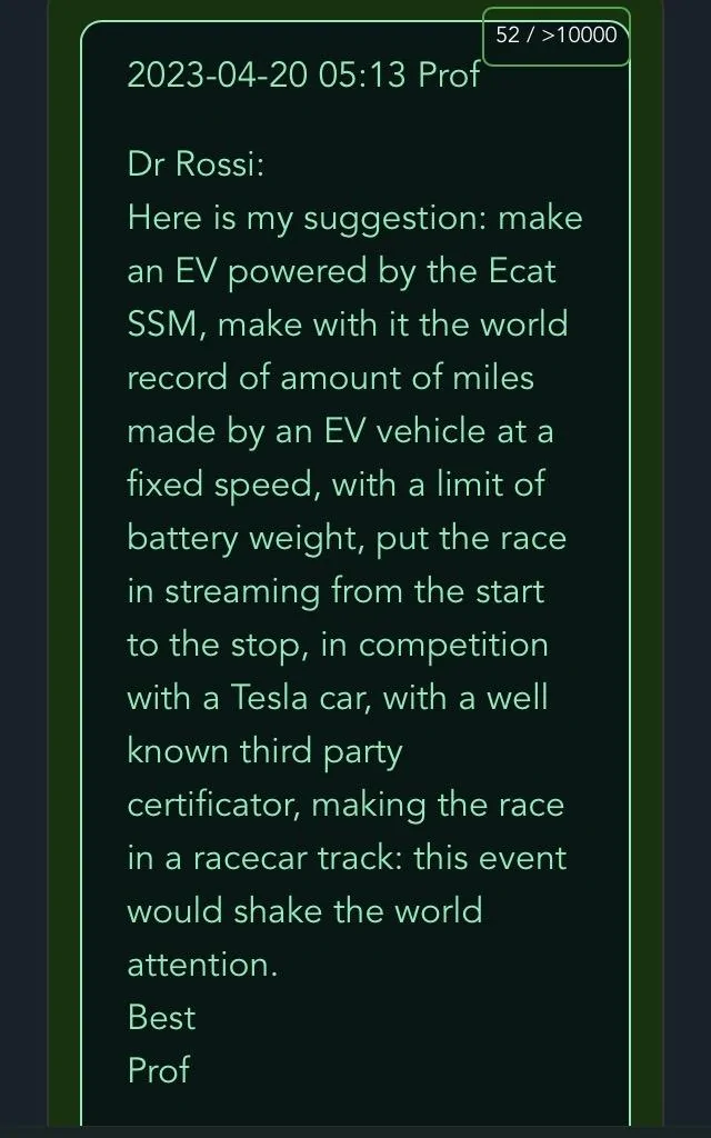 Tesla Model 2 Infinite Range with Ecat SKL "Cold Fusion" Cell Suggestion
