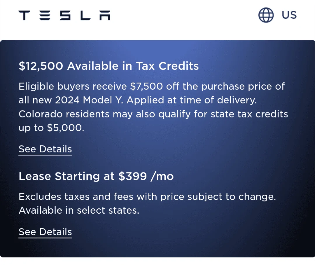 Tesla Model 2 $7500 POS Federal Tax credit live at Tesla! (Twice a year!) Screenshot_20240113-072620