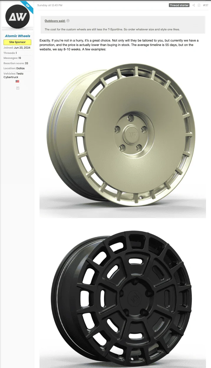 Tesla Model 2 Fully Forged Atomic Wheels for Tesla Cybetruck PNG imag