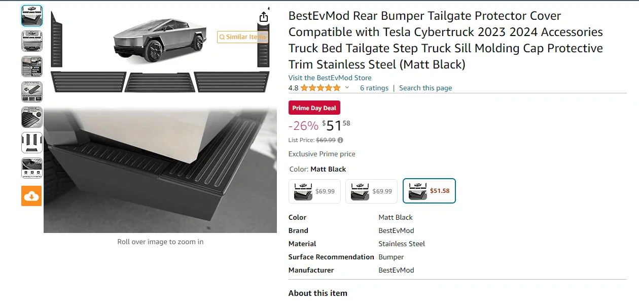 Tesla Model 2 Newly Added Prime Day Deal: Stainless Steel Matte Black Rear Bumper Protector and TPE Rear Bumper Protector! 1721217647787-vz