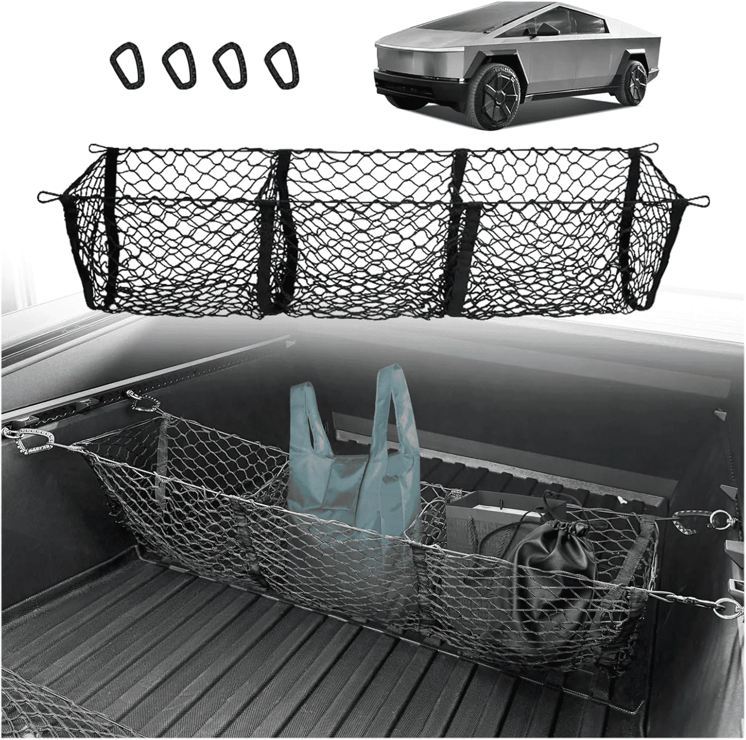 Tesla Model 2 BestEvMod 3-Pocket Truck Bed Net. 15% off for new product 1721621873204-3