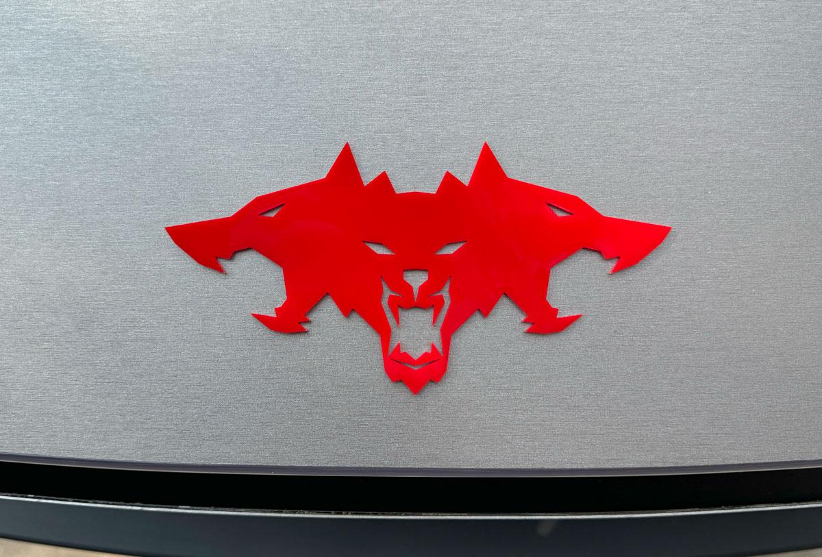 Tesla Model 2 ⚜️ Mirrored gold and gloss red Cyberbeast emblems now available emblem-red-front