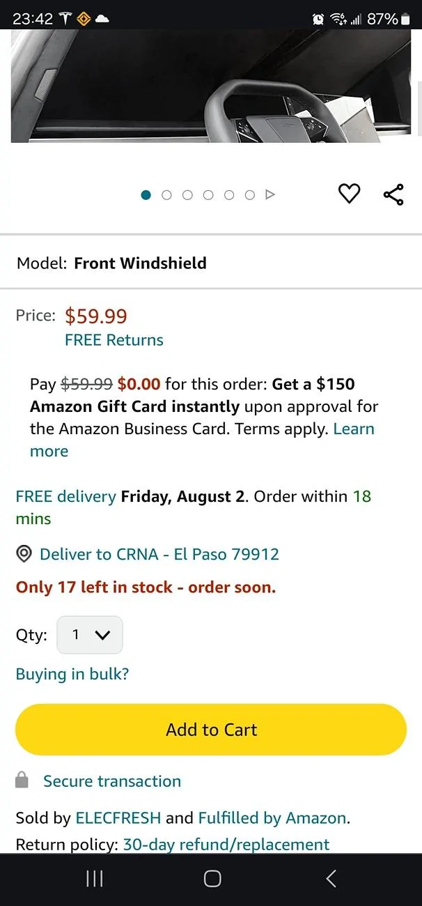 Tesla Model 2 [Elecfresh] Windshield Sunshade For Cybertruck Screenshot_20240727_234203_Chrom