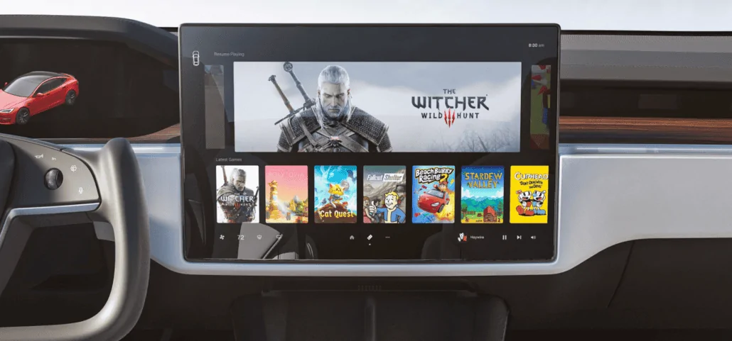 Tesla Model 2 AMD adds Tesla as a customer after winning over the PC market TESLA-Model-S-2021-Cyberpunk-2077-Game-_3-1030x481